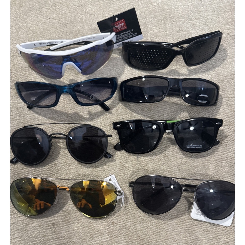 Lot of 8 NEW Mens Designer Sunglasses UV Protection: West Loop, Rawlings- Wrap+